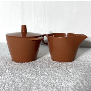 Vintage  MCM Stylized Dinnerware Brown Melmac Melamine Cream & Sugar Set
